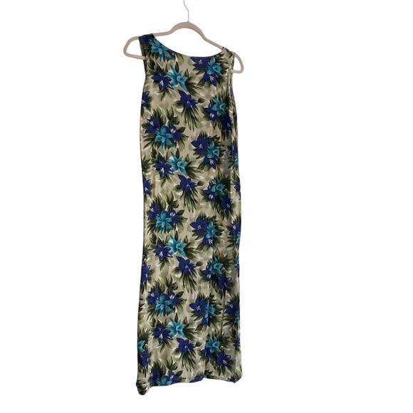Vintage 80s Blue Green Hawaiian Floral Rayon Sheath Sundress Size Medium - Picture 14 of 15